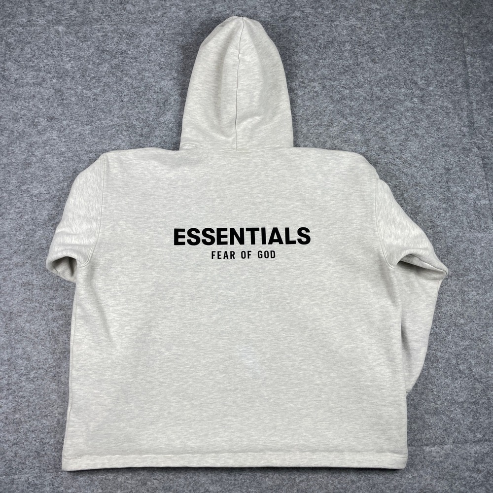 Fear Of God Essentials Hoodie Men M Oatmeal Grey Relaxed Fit Pullover Streetwear